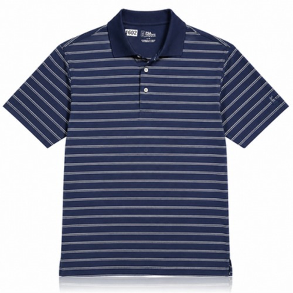 PGA Tour Mens L Blue Striped Performance Golf Polo Shirt Short Sleeve